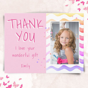 Geburtstag Vielen Dank Kids Foto Postcard Pink Gir Postkarte