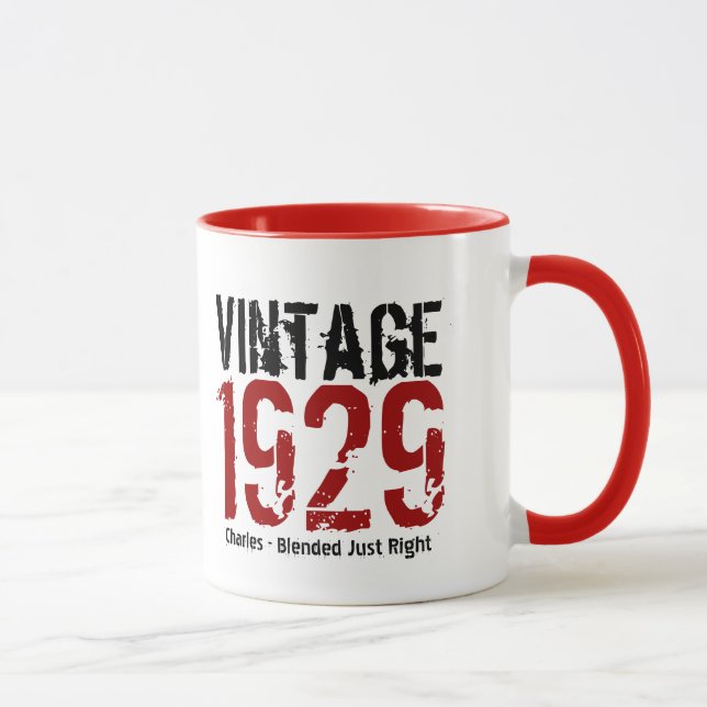 Geburtstag Vintag 1929 oder beliebiges Jahr V01D Tasse (Rechts)
