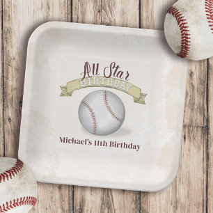 Geburtstag Vintage Whimsical Baseball All Star Par Pappteller