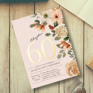 Geburtstag Vintager Blumenpfirsich Kapitel 60 Folieneinladung