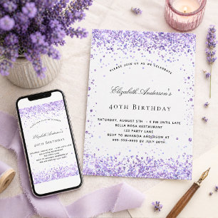 Geburtstag violett lavendel glitzer schrift elegan einladung