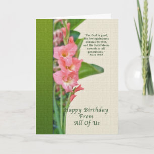 Geburtstag, von allen uns, rosa Gladiolus Karte