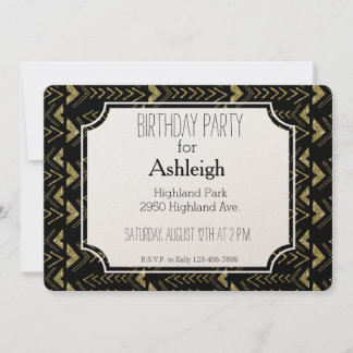 Geburtstag von Black and Gold Glam Arrows Einladung