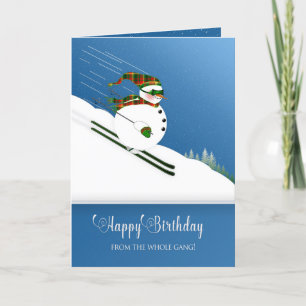 Geburtstag, von der Gang, Happy Snowman Skiing Karte