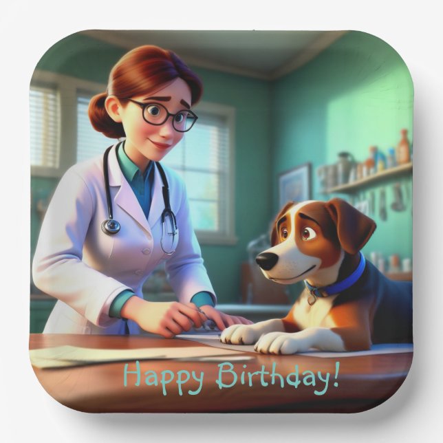 Geburtstag von Frau Veterinarian Pappteller (Vorderseite)