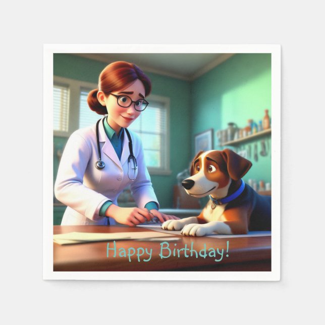 Geburtstag von Frau Veterinarian Serviette (Vorderseite)