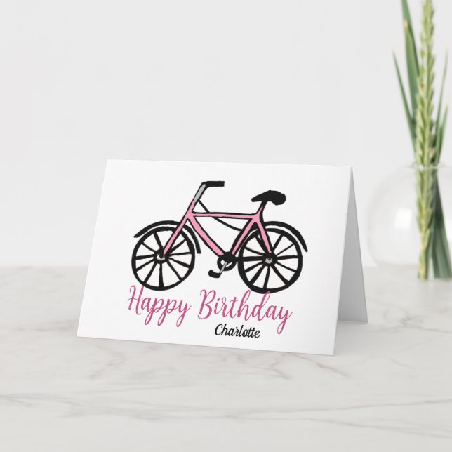 Geburtstag von Frauen mit rosa Fahrrad Karte (Vorderseite)