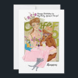 Geburtstag von Friend Animal Lover Karte<br><div class="desc">Perfekte Geburtstagskarte für Ihre stilvollste Tierfreundin, die ihren Geburtstag mit ihren nahen "Party-Tieren" feiern möchte. Die Wörter im Hintergrund der Abbildung sind Französisch für "Crazy Cafe". Es gibt keinen Ort, der verrückt und lustig ist, wenn es um eine Geburtstagsfeier mit den besten Party-Tierfreunden geht. Originelle Illustration im Kopf der Künstlerin...</div>