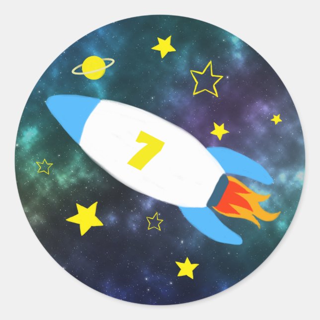 Geburtstag von Rocket Star Space Runder Aufkleber (Vorderseite)
