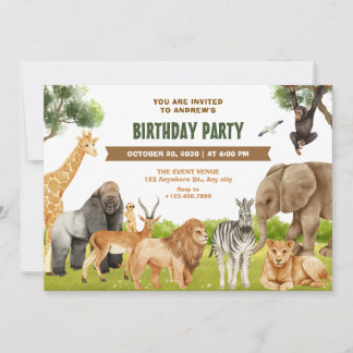 Geburtstag von Safari-Tieren Einladung