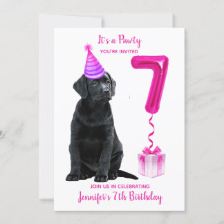 Geburtstag Welpenthema - Niedlicher Hund Pink Girl Einladung