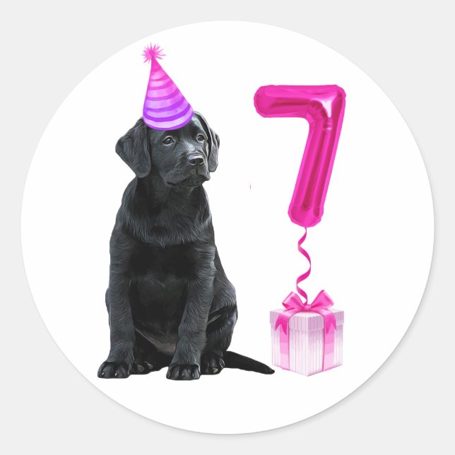 Geburtstag Welpenthema - Niedlicher Hund Pink Girl Runder Aufkleber (Vorderseite)