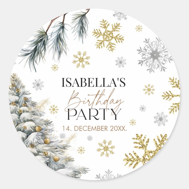 Geburtstag Winter Runder Aufkleber (Vorderseite)