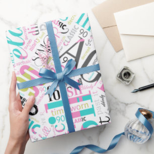 Geburtstag Word Cloud Neunty Pink ID266 Geschenkpapier