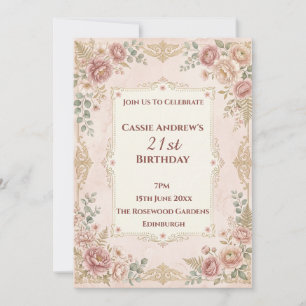 Geburtstag zum Vintage-Blumen-Meilenstein Einladung