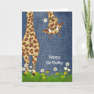 Geburtstaggiraffe auf blauem Denim Karte