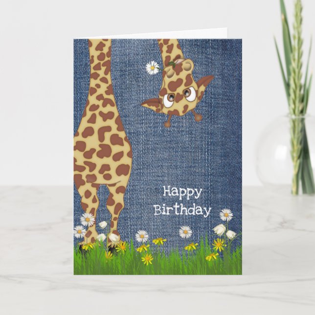 Geburtstaggiraffe auf blauem Denim Karte (Vorderseite)
