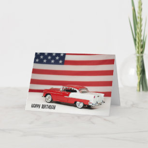 Geburtstags 1955 Chevy Auto und Flagge Karte