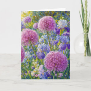 Geburtstags-Allium und Iris Sommergarten Karte