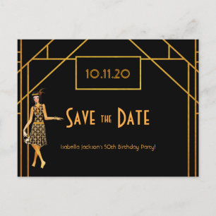 Geburtstags-Art Deco 1920er Retro Save-the-Date Postkarte