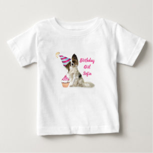 Geburtstags-Baby-Mädchen mit Papillon-Hund T-Shirt