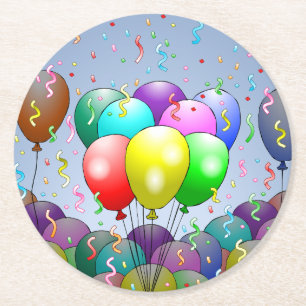 Geburtstags-Ballon-Party Runder Pappuntersetzer