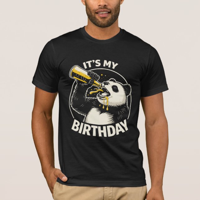 Geburtstags-Bier-Schlürf-Panda T-Shirt (Vorderseite)
