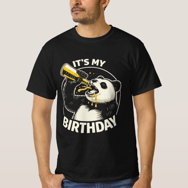 Geburtstags-Bier-Schlürf-Panda T-Shirt (Vorderseite)