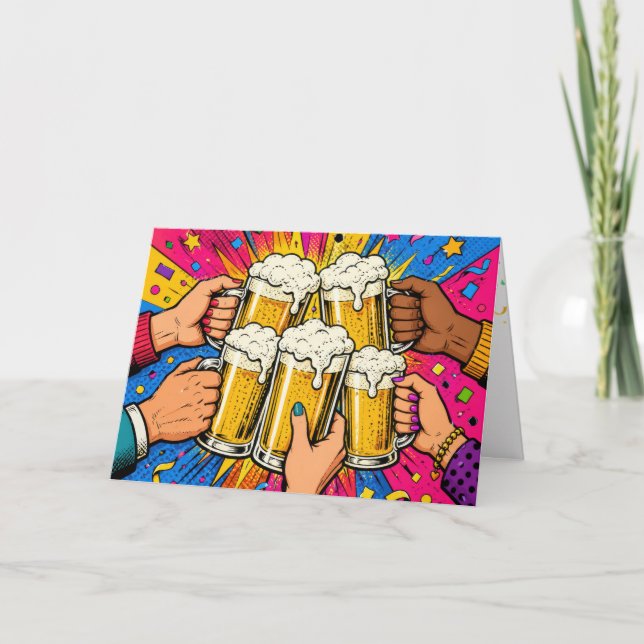 Geburtstags-Bier-Trinkspruch Pop Art Karte (Vorderseite)