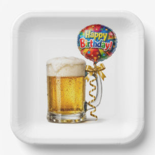 Geburtstags-Bierkrug mit Partyballon Pappteller