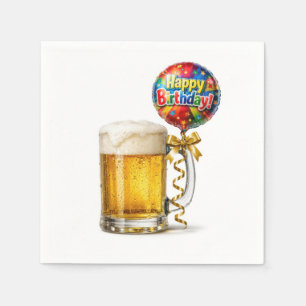 Geburtstags-Bierkrug mit Partyballon Serviette