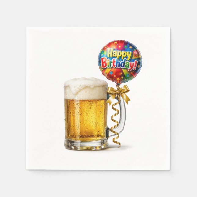 Geburtstags-Bierkrug mit Partyballon Serviette (Vorderseite)