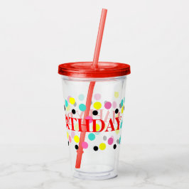 Geburtstags-blaue rosa schwarze gelbe Tupfen Acryltrinkbecher