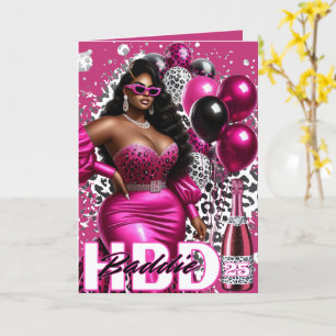 Geburtstags-Bösewicht Schwarze Frau Pink & Leopard Karte