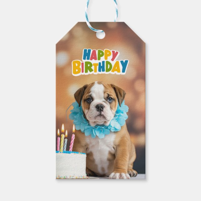 Geburtstags-Bulldogge Geschenkanhänger (Vorderseite)