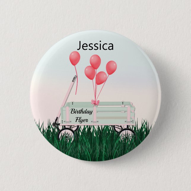 Geburtstags-Button für Mädchen mit Wagen-Pin Button (Vorderseite)