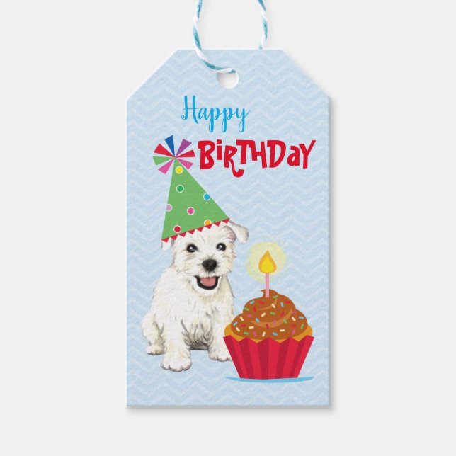 Geburtstags-Cupcake Westie-Geschenketags Geschenkanhänger (Vorderseite)