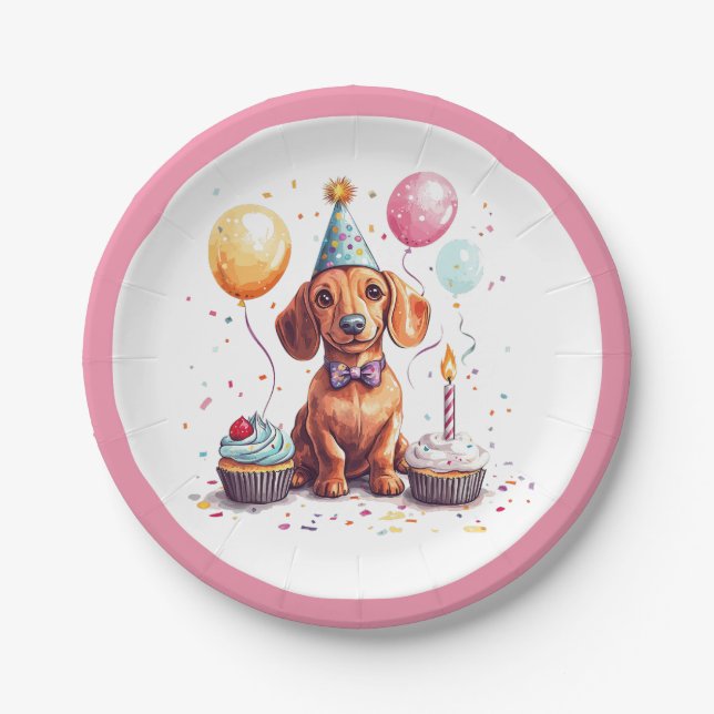 Geburtstags-Dackel-Hunde Pappteller (Vorderseite)