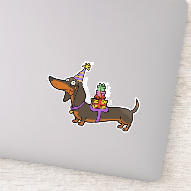 Geburtstags-Dackel mit Geschenken Aufkleber (Detail)