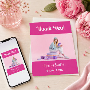 Geburtstags-Dankeskarten-Foto in heißem Rosa Einladung
