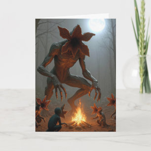 Geburtstags-Demogorgon-Kreaturen um ein Lagerfeuer Karte