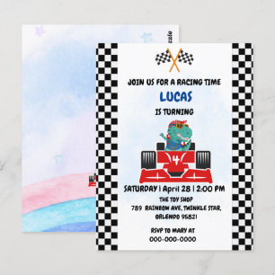 Geburtstags-Dinosaurier-Rennwagen-Junge rot Rennen Postkarte