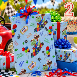 Geburtstags-Dinosaurier-Rennwagen Los geht's Geschenkpapier