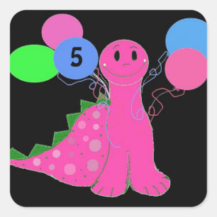 Geburtstags-Dinosaurier Rosa Anpassbares Alter Quadratischer Aufkleber