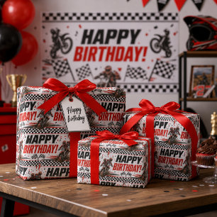 Geburtstags-Dirt-Bike-Motocross-Muster für Jungen Geschenkpapier