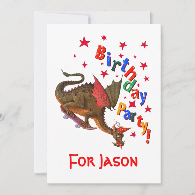 Geburtstags-Drache Einladung (Vorderseite)