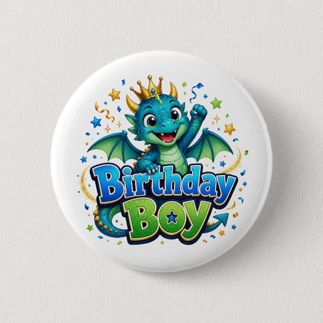 Geburtstags-Drache Prinz Button (Vorderseite)