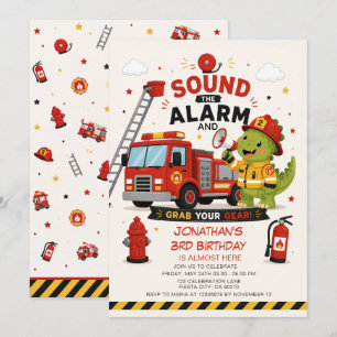 Geburtstags-Einladung Feuerwehr-Dinosaurier Alarm Einladung