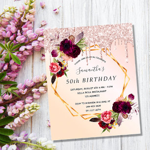 Geburtstags-Einladung im roségoldenen Blumen-Desig Flyer