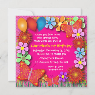 Geburtstags-Einladung: Schmetterlinge 003B und Einladung